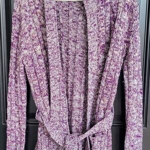 By Design Purple Hooded Cardigan Pockets Belted Size M